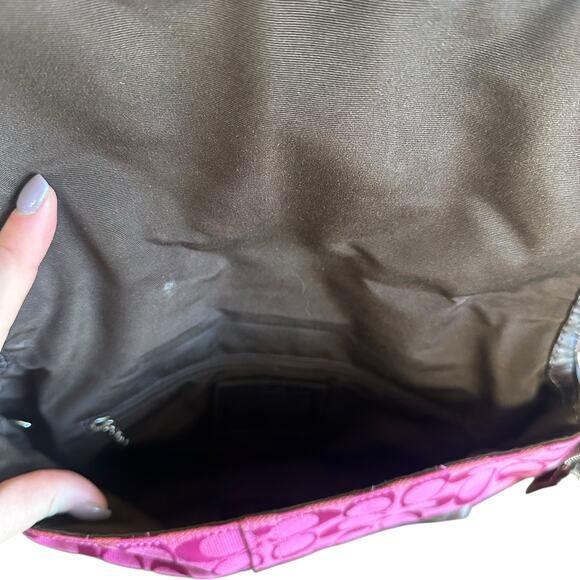 Coach Pink Hampton Signature C Canvas & Brown Leather Hobo Bag Y2K # F13018 - Picture 6 of 15